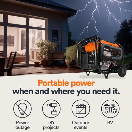 Generac 8,125 Starting Watt Portable Gas-Powered Generator - COsense Technology - PowerRush Advanced Technology - Reliable Power for Emergencies, Recreation, Home - 49 State Compliant