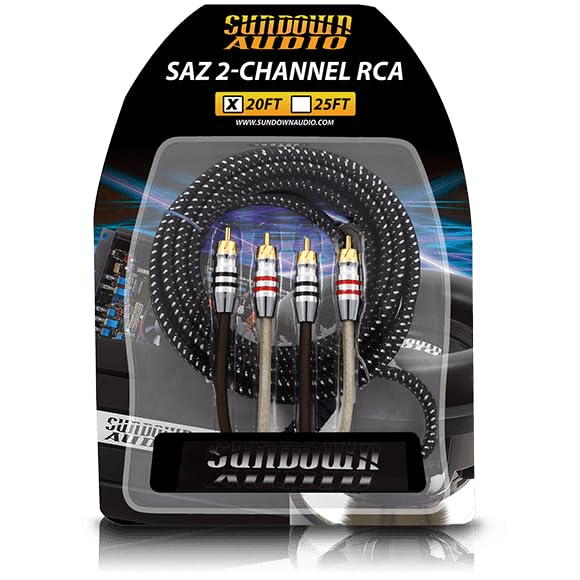 Mono RCA Signal Cable Sundown Audio RCA-SAZ4CH20 – 20ft Twisted Pair, Dual Shielded OFC Copper with Braided Foil, High-Grip Connectors for Noise-Free Car Audio