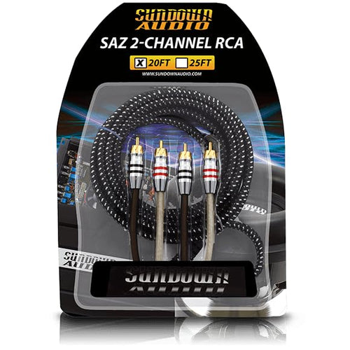Mono RCA Signal Cable Sundown Audio RCA-SAZ4CH20 – 20ft Twisted Pair, Dual Shielded OFC Copper with Braided Foil, High-Grip Connectors for Noise-Free Car Audio