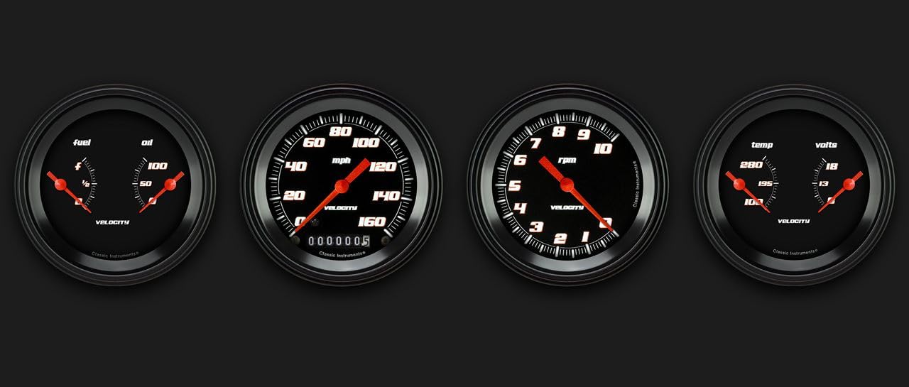 Velocity Black Classic Instruments VS05BBLF 3 3/8" Speedo/Tach/2 Dual Gauges - GM