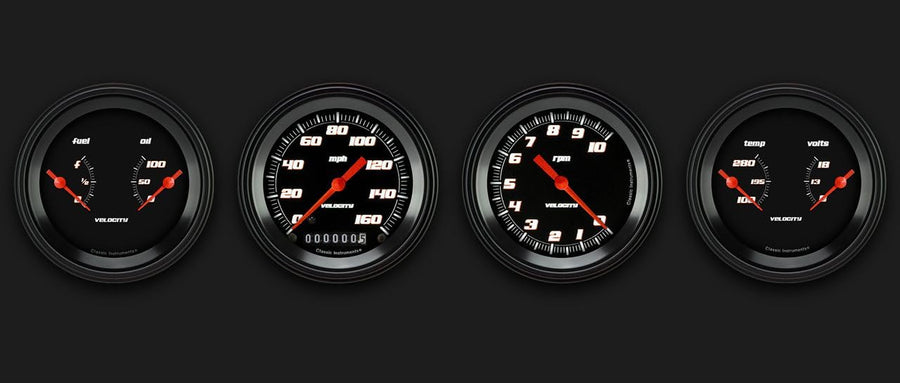 Velocity Black Classic Instruments VS05BBLF 3 3/8" Speedo/Tach/2 Dual Gauges - GM