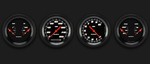 Velocity Black Classic Instruments VS05BBLF 3 3/8" Speedo/Tach/2 Dual Gauges - GM
