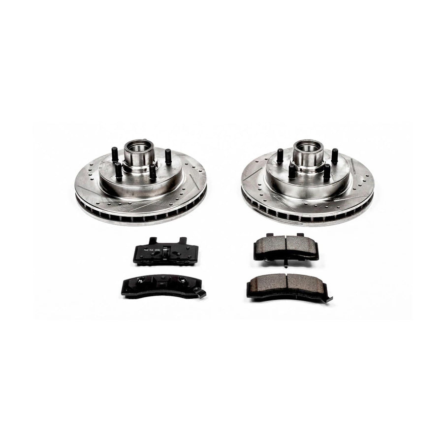 Power Stop K1991 Z23 Carbon Fiber Brake Pads with Drilled & Slotted Brake Rotors Kit For Chevrolet Tahoe 1998-2000, GMC Yukon 1998-1999 [Model Specific]