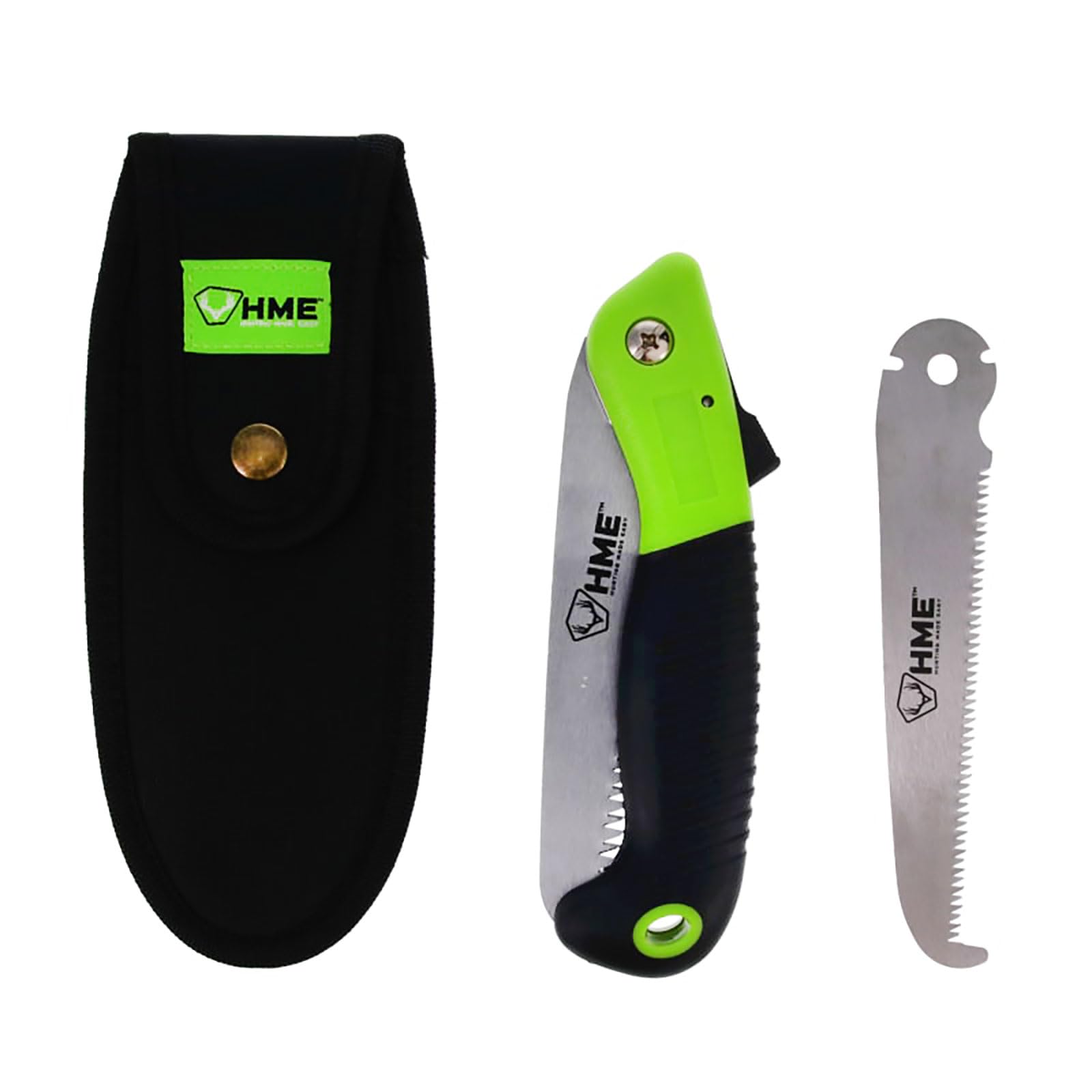Folding Saw Combo Pack HME - Hand Saw with Hand Protector, 5" Wood Blade & 5" Bone Blade for Hunting Camping, Backpacking