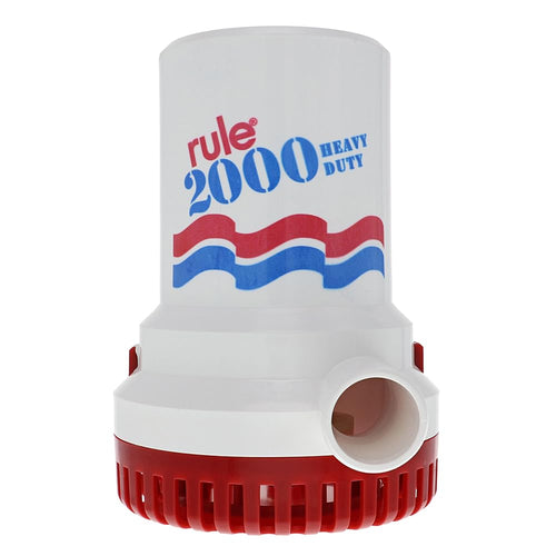 12V Rule 2000 GPH Bilge Pump - Submersible Marine Boat Accessory with 1-1/8" Discharge, Anti-Airlock, Reliable Ignition Protection, Silent Operation, Easy-Clean Strainer - Rust/Corrosion Resistant