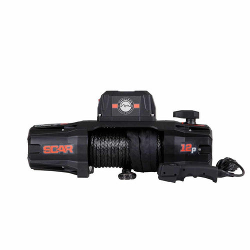 Scar Off Road Overland Vehicle Systems 19129901 12V Electric Winch with Synthetic Rope & Wireless Remote - 12,000 lb Pulling Capacity - Waterproof IP68 Rated - Perfect for Off-Road Recovery