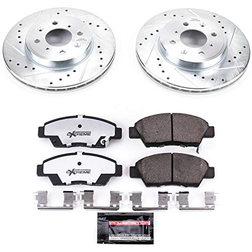 Power Stop K7032-26 Z26 Carbon Fiber Brake Pads Front with Drilled & Slotted Brake Rotors Kit For Honda Fit 2015-2020 [Model Specific]