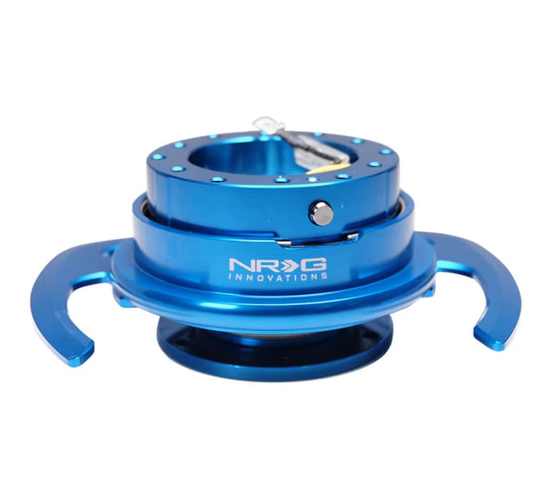 NRG Innovations GEN 4.0 NRG-SRK-700BL Steering Wheel Quick Release Kit Adapter, 6x70 and 6x74mm Bolt Patterns, Black Body/Blue Ring With Handles