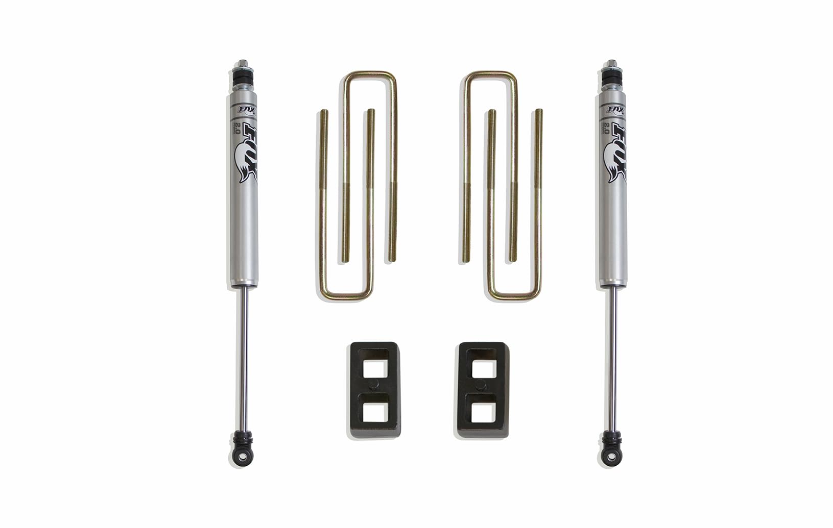 Part# 906720F MaxTrac SUSPENSION'S is A Rear Box KIT Including 2" Lift Blocks, U-Bolts & A Pair of Fox 2.0 Performance Series Rear Shocks