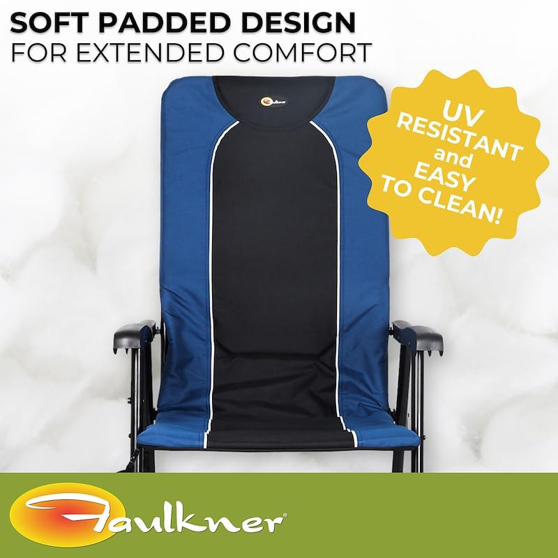 Dakota Folding Rocking Chair Faulkner – Blue/Black, 42.1" x 22", 300 lb Capacity, Padded Camping Chair with Side Pouch, Lightweight Steel Frame, Folds for Easy Carry