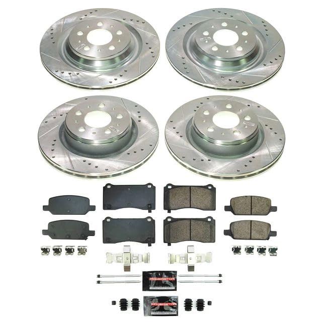 Power Stop Brake Kit Front and Rear For Tesla 3 2017-2021 [Model Specific] Z23 Carbon-Fiber Ceramic Pads and Drilled Slotted Rotors K8904