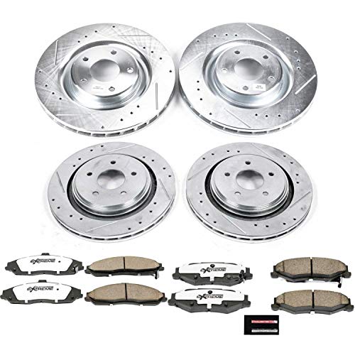 Power Stop K4400-26 Z26 Carbon Fiber Brake Pads Front and Rear with Drilled & Slotted Brake Rotors Kit For Cadillac XLR 2006-2009, Chevrolet Corvette 2005-2013 [Model Specific]