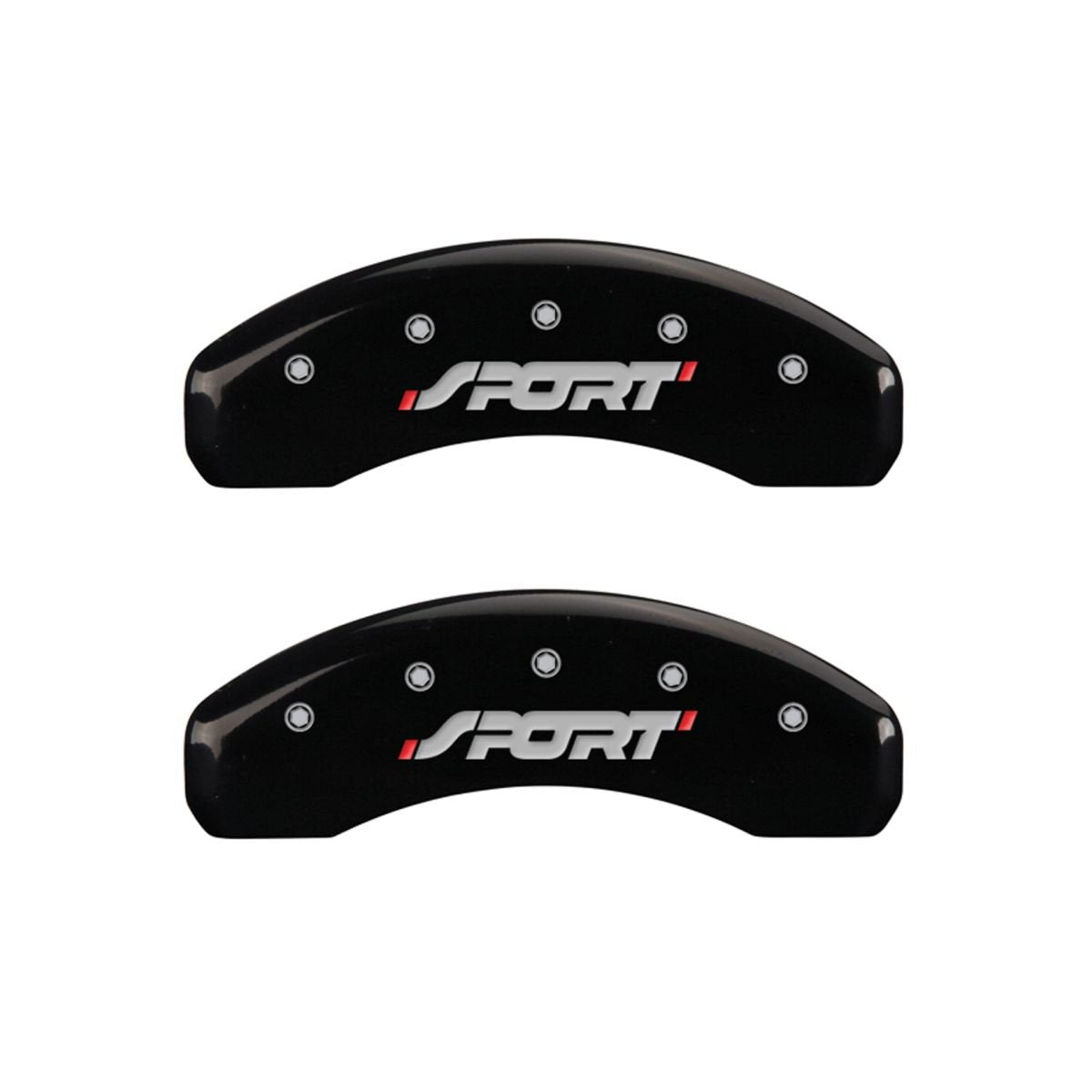 SET OF 4 CALIPER COVERS, BLACK FRONT AND REAR: SPORT, SILVER CHARACTERS