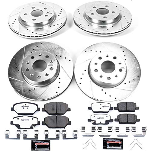 Power Stop K7296-26 Z26 Carbon Fiber Brake Pads Front and Rear with Drilled & Slotted Brake Rotors Kit For Chevrolet Camaro 2016-2021 [Model Specific]