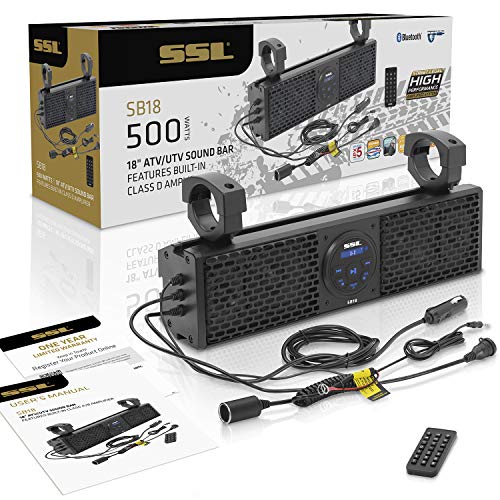 SB18 Sound Storm Laboratories UTV Sound Bar System - 18 Inch Wide, Weatherproof IPX5 Rated, Bluetooth, Amplified, 4 Inch Speakers, 1 Inch Horn Loaded Tweeters, Easy Installation for 12 Volt Vehicles