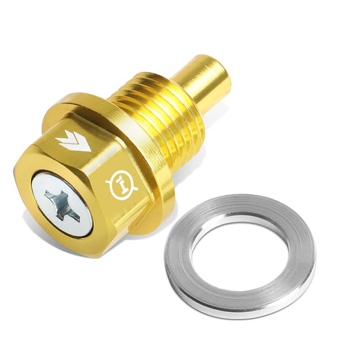 Magnetic Oil Drain Plug NRG Innovations, M14 X 1.5 Thread Size Engine Oil Drain Nut w/Washer, Gold, T-6061 Aluminum w/Stainless Steel Internal Magnet, NRG-NOP-100GD
