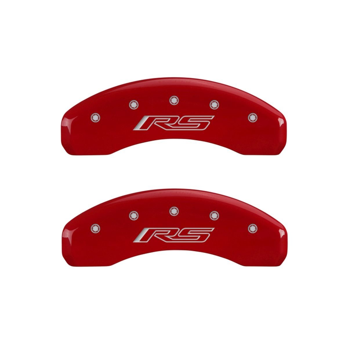 SET OF 4 CALIPER COVERS, FRONT AND REAR: RED, GEN 5/RS, SILVER CHARACTERS