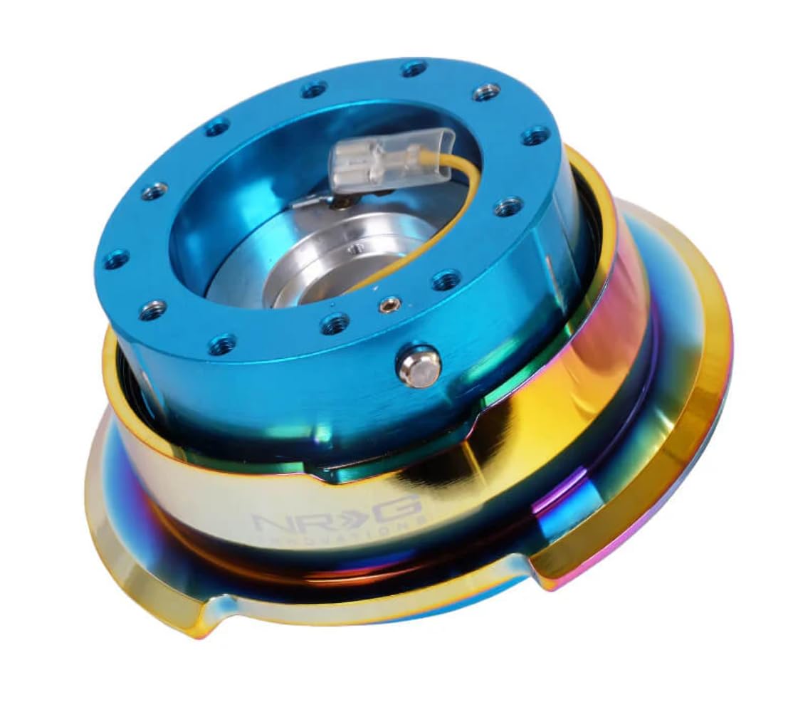 NRG Innovations Gen 2.8 NRG-SRK-280NB-MC Race Steering Wheel Quick Release Adapter, 6x70 and 6x74mm Bolt Patterns, New Blue Body/Neo Chrome Ring
