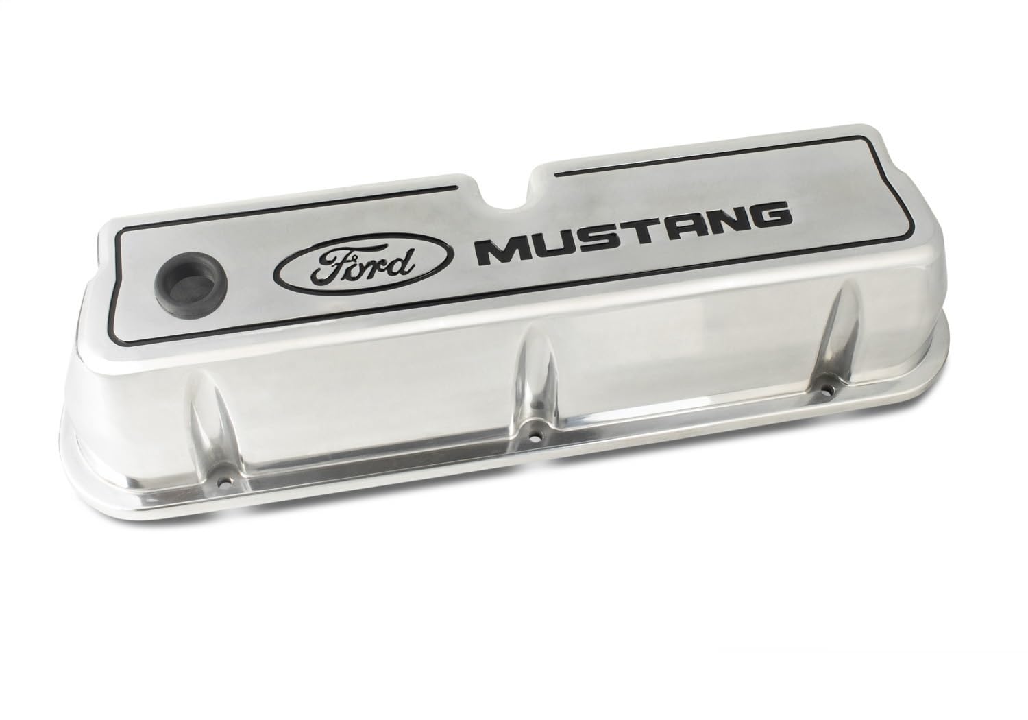 Tall Ford Valve Cover, Baffled, Breather Hole, Aluminum, Polished, Ford Mustang Logo, Small Block Ford, Pair