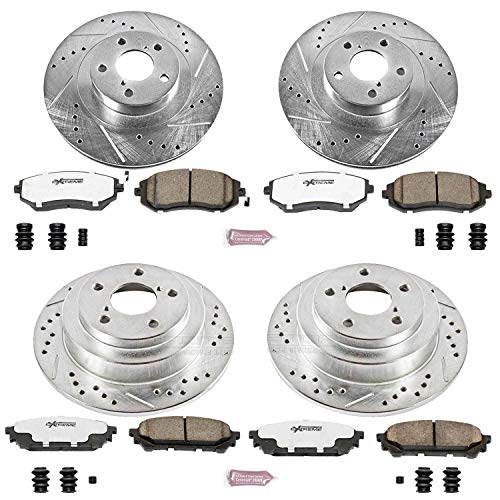 Power Stop Z26 Carbon Fiber Brake Pads with Drilled & Slotted Brake Rotors Kit Front and Rear