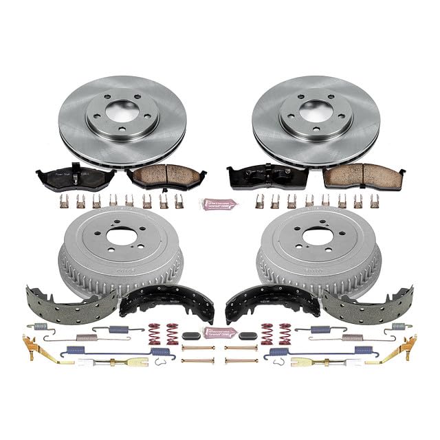Power Stop KOE15012DK Front and Rear Replacement Brake Kit-OE Brake Drums & Ceramic Brake Pads For Chrysler Town & Country, Dodge Caravan, Dodge Grand Car [Model Specific]