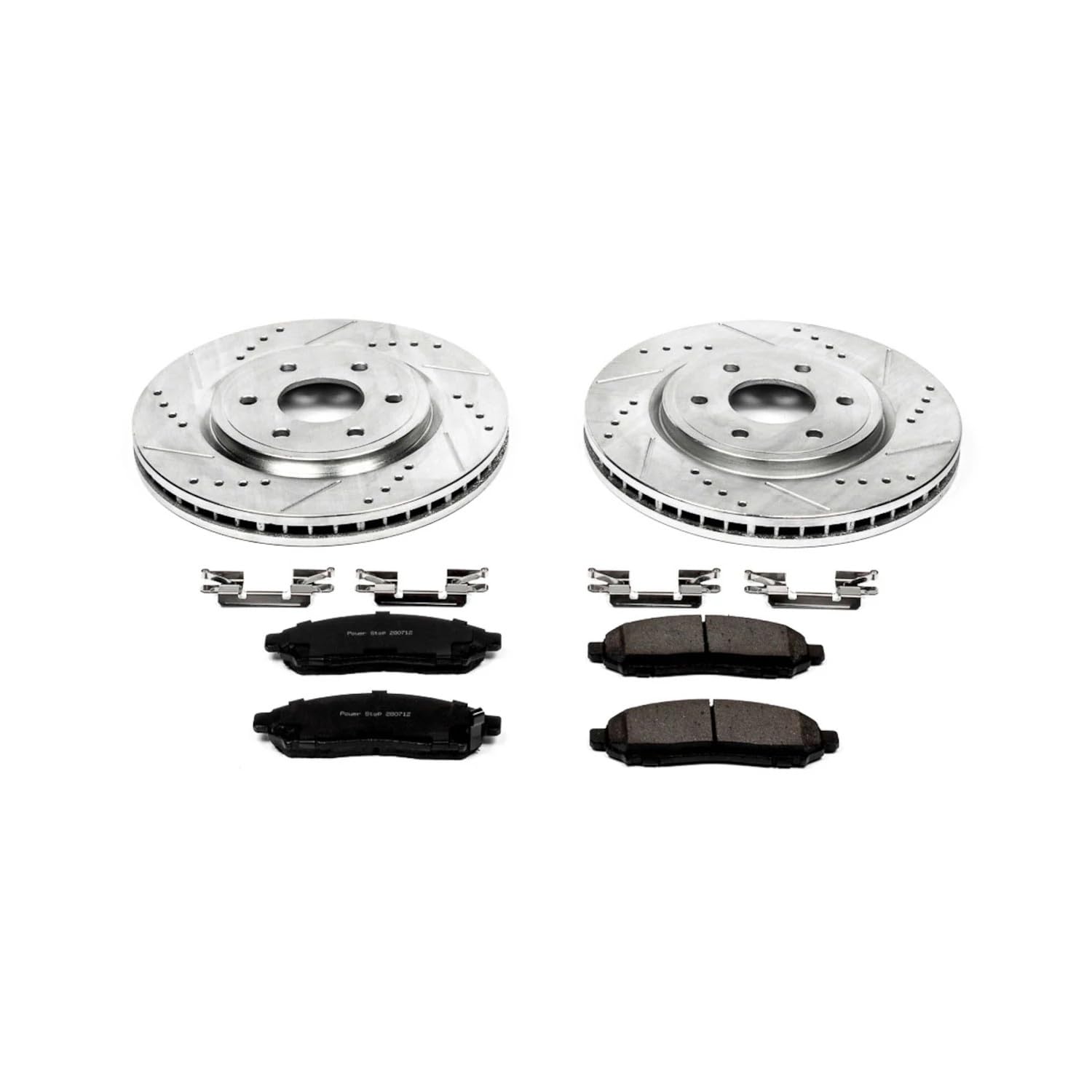 Power Stop K142 Z23 Front Carbon Fiber Brake Pads with Drilled and Slotted Brake Rotors Kit For Nissan Frontier Pathfinder Xterra | Suzuki Equator [Application Specific]