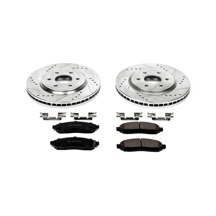 Power Stop K142 Z23 Front Carbon Fiber Brake Pads with Drilled and Slotted Brake Rotors Kit For Nissan Frontier Pathfinder Xterra | Suzuki Equator [Application Specific]