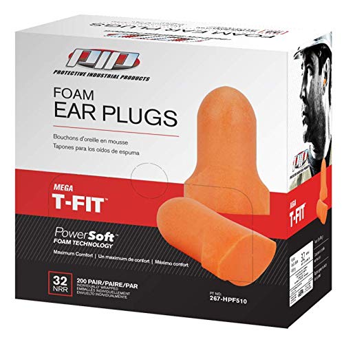 Mega T-Fit Protective Industrial Disposable Soft Polyurethane Foam Ear Plugs 200 Pair Per Box NRR 32