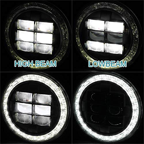 Spec-D Tuning 7" Round Black Halo LED Projector Headlights Blue Rim Left + Right Pair Headlamps Assembly