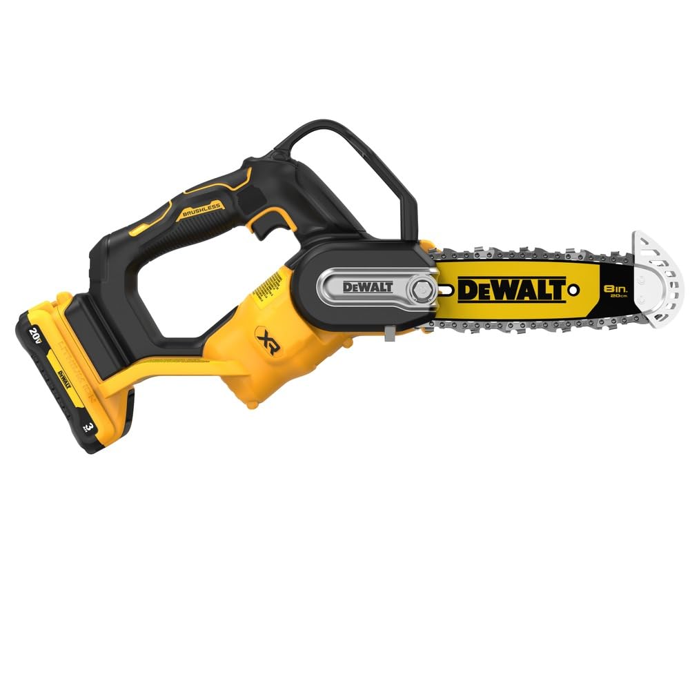 20V MAX DEWALT 8 inch Brushless Cordless Pruning Chainsaw with 3 Ah Battery Included (DCCS623L1)