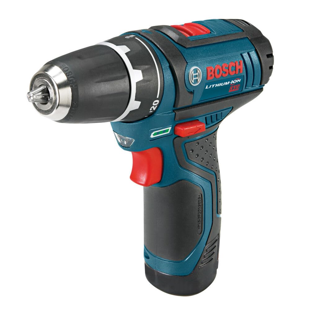 12V Max BOSCH PS31-2A 3/8 Inch Drill/Driver Kit with (2) 2 Ah Batteries and Charger, Variable Speed