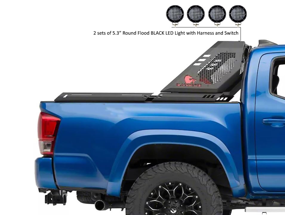 Vigor Black Horse Roll Bar Incl. Set of 5.3" Dia.led Lights w/Black Trim Rings Modular Compatible with 2005-2024 Toyota Tacoma-VIRB06B-PLFB