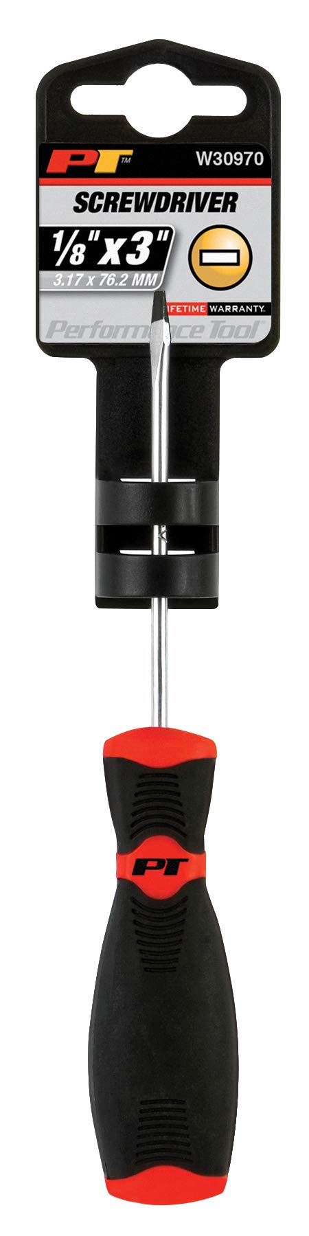 W30970 Performance Tool Black & Red Slotted Screwdriver, 1/8-Inch x 3