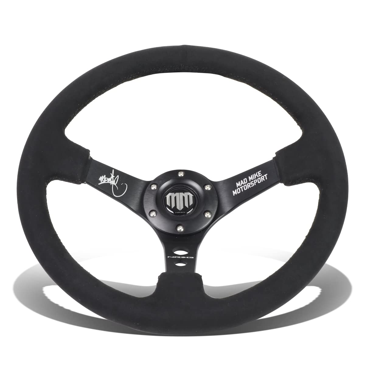 NRG Innovations Reinforced Steering Wheel NRG-RST-020MB-MM 3" Deep, 5 mm Spoke with Two Solid Spokes of, Alcantara Finish with Black Stitching