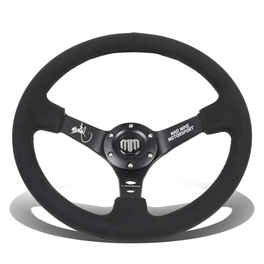 NRG Innovations Reinforced Steering Wheel NRG-RST-020MB-MM 3" Deep, 5 mm Spoke with Two Solid Spokes of, Alcantara Finish with Black Stitching
