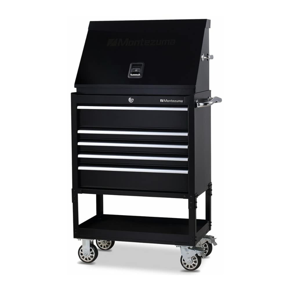 ME300B – Montezuma – 30-Inch Portable TRIANGLE Toolbox – Multi-Tier Design – 16-Gauge Construction – SAE and Metric Tool Chest – Weather-Resistant Toolbox – Lock and Latching System, Black, 30" Wide x 15" Deep