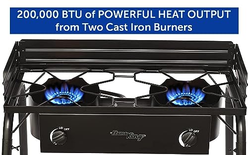 Flame King Double Dual Burner Outdoor Propane Stove 200K BTU Turkey Fryer/Camp Cooker, Portable with Stand Great for Backyard Cooking, Home Brewing & Canning