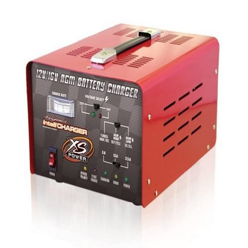 Car AGM Battery Charger XS Power 1005 with Integrated Led Indicators - 12V/14V/16V Microprocessor Optimized 5A/15A/25A Intellicharger with 10-Hour Shutoff and Cooling Fan - 24 lbs, Overload Protection