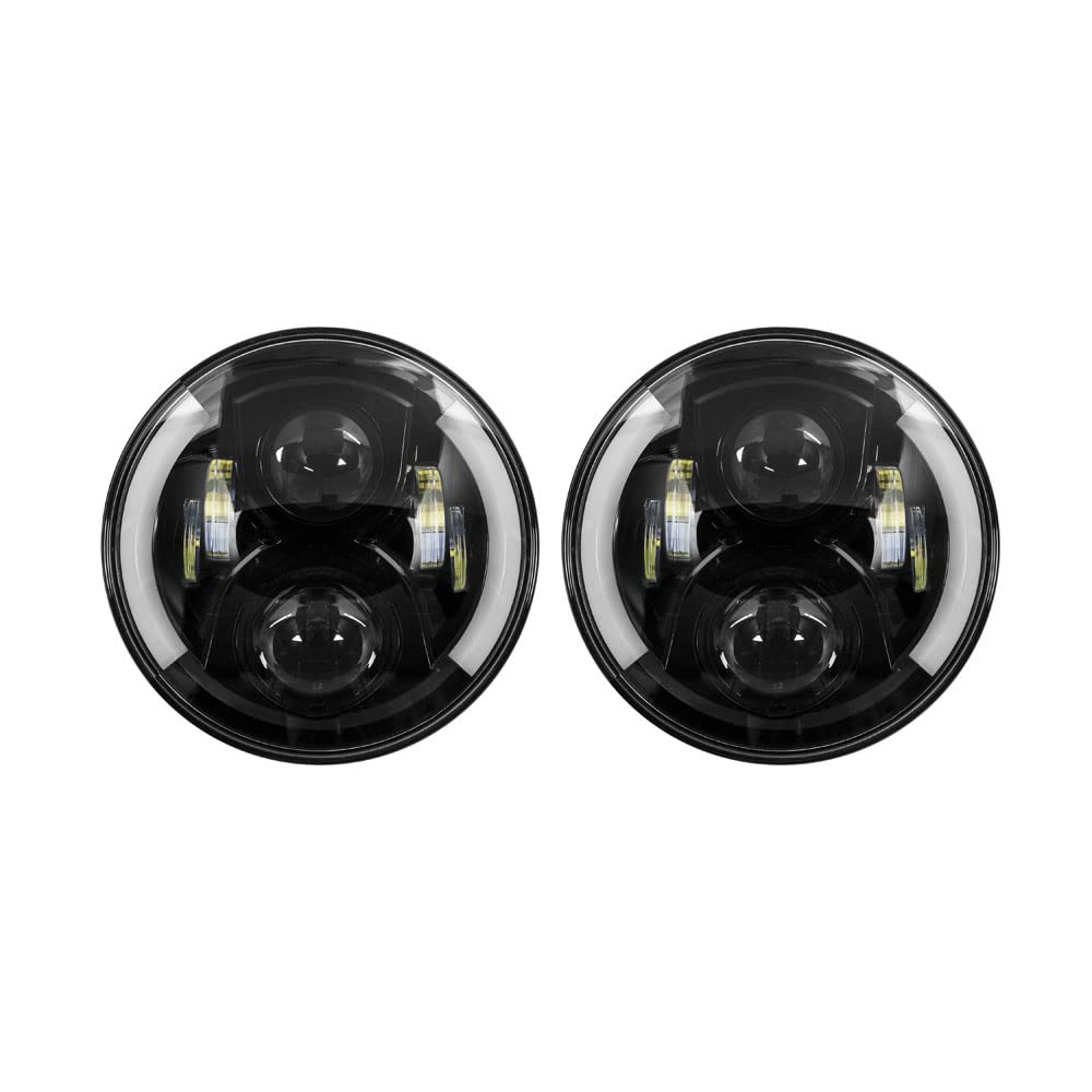 Jeep Metra - Headlight with Partial Halo - 7" Light - Black, LED Headlight Replacements (JP-703B)