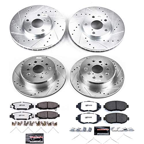 Power Stop K1078-26 Z26 Carbon Fiber Brake Pads Front and Rear with Drilled & Slotted Brake Rotors Kit For Lexus GS300 1993-1997 [Model Specific]