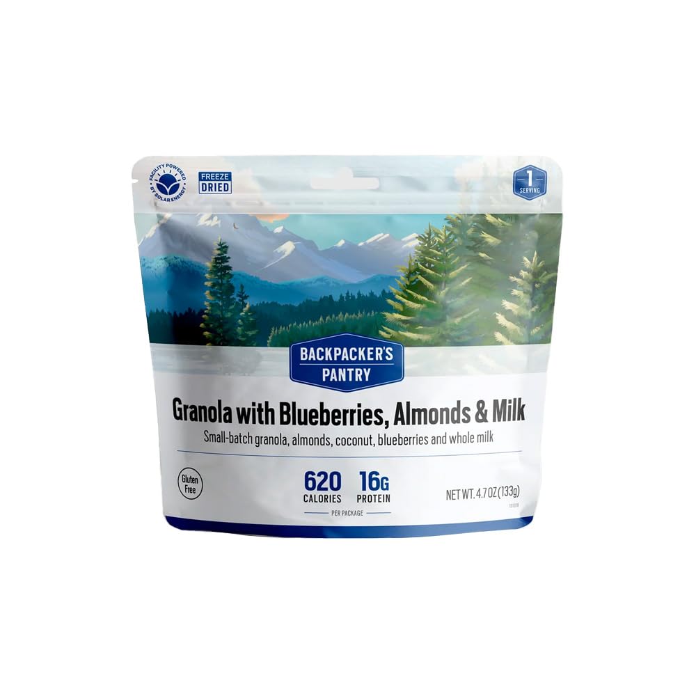 Backpacker's Pantry Granola with Almonds Blueberries & Milk - Freeze Dried Backpacking & Camping Food - Emergency Food - 16 Grams of Protein, Vegetarian - 1 Count