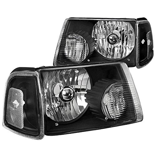 Black Euro Headlights + Clear Corner Signal Lamps Made For And Compatible With Ranger Pickup