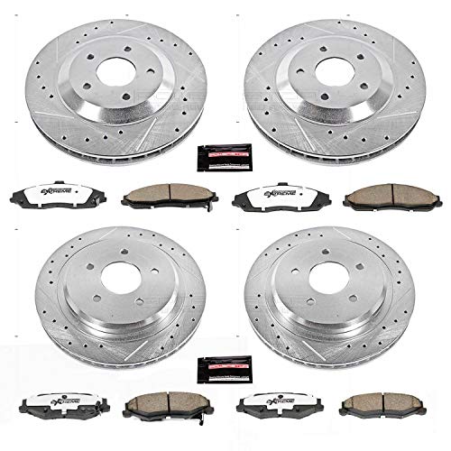 For 1997-2004 Chevy Corvette C5 Power Stop - Front and Rear Z26 Carbon Fiber Brake Pads with Drilled and Slotted Brake Rotors Replacement, K1560-26