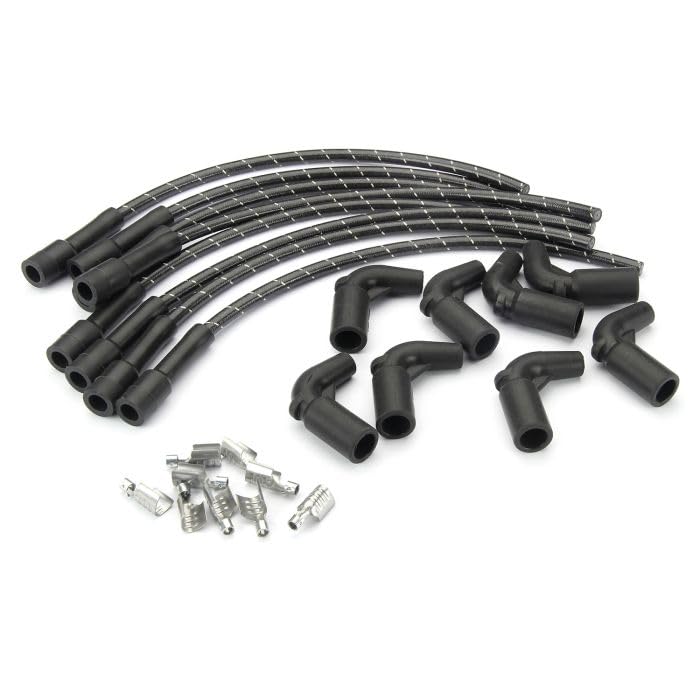 Lokar PW-1016 Performance Products Plug Wire Kit Ls Coil To Plug, 180D Plug, 90D Coil, Cut To Fit Black With White Tracers