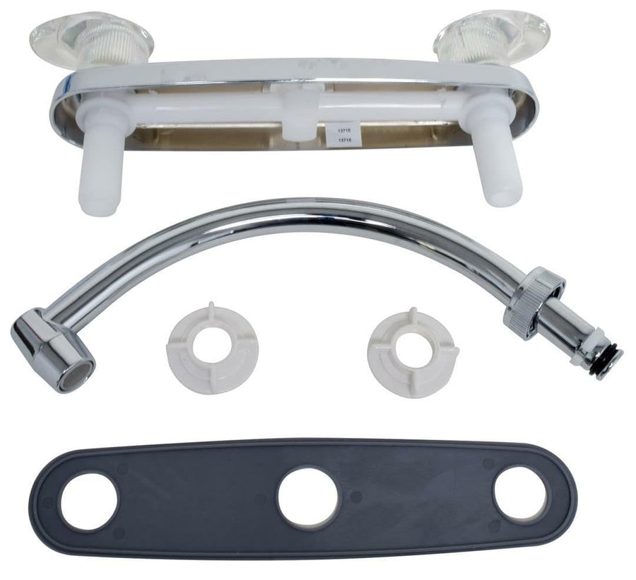 Valterra PF221302 Kitchen Faucet (8" Hi-Arc, 2 Lever, 1/4 Turn, Plastic, Chrome)