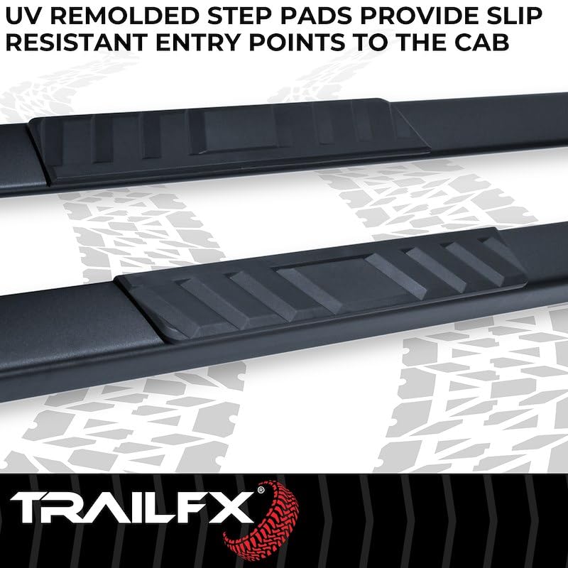 Trailfx Step Bars 4 Inch Trapezoid Fits 2007-2018 Chevrolet Silverado 1500 with Step Pads Black Matte Powder-Coated Steel Rocker Panel Mount Slip-Resistant Set of 2 TrailFX A4001B