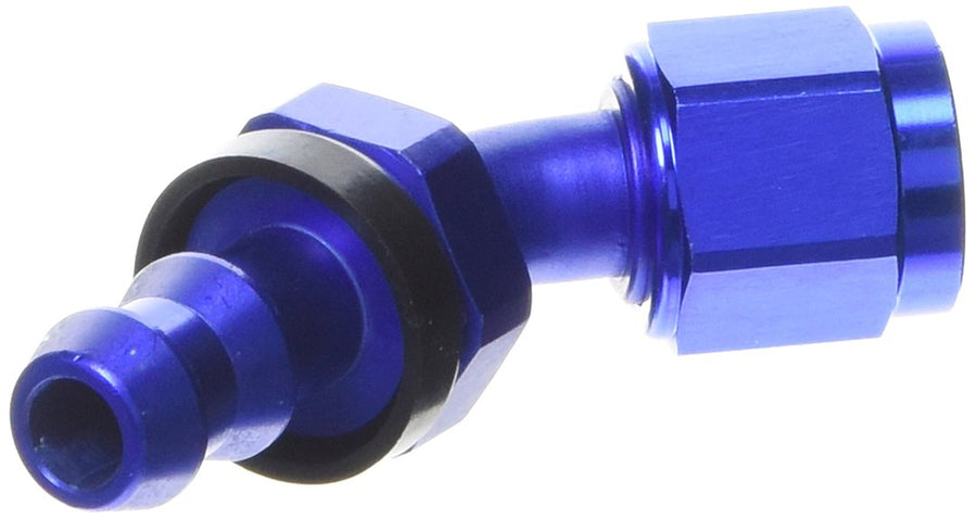 EDEL/RUSSELL 624080 Twist-Lok Red/Blue Anodized Aluminum -6AN 45-Degree Hose End