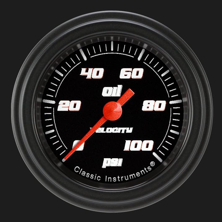 Velocity Black Classic Instruments VS181BBLF 2-1/8" Oil Pressure Gauge 100 PSI