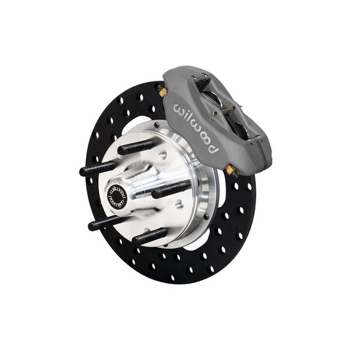 Wilwood Brake System, Front Drag Forged Dynalite, Front, 4 Piston Caliper, 10.750 in Drilled Steel Rotor, Offset, Aluminum, Gray, GM 1964-72, Kit