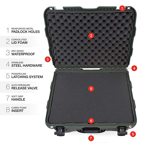 NANUK Waterproof Hard Case 950 with Wheels and Foam Insert, Olive